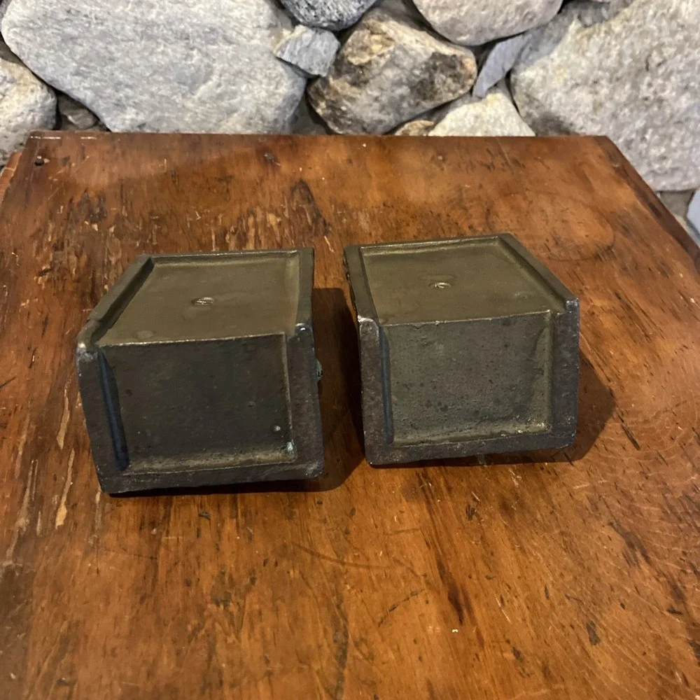 Antique Vtg Rare Horse Head Bookends, Heavy Metal, Nice Green Patina, 4x5x3